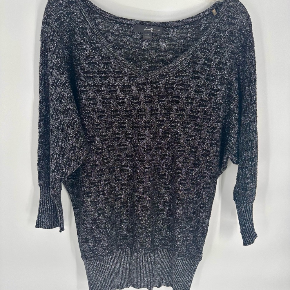 Forever 21 XXI SILVER BLACK V NECK METALLIC SWEATER Top Small S